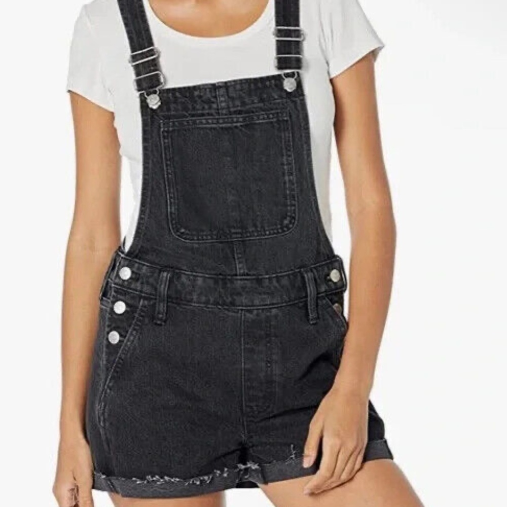 Women's Madewell Washed Black Denim Jean Short Overalls Medium